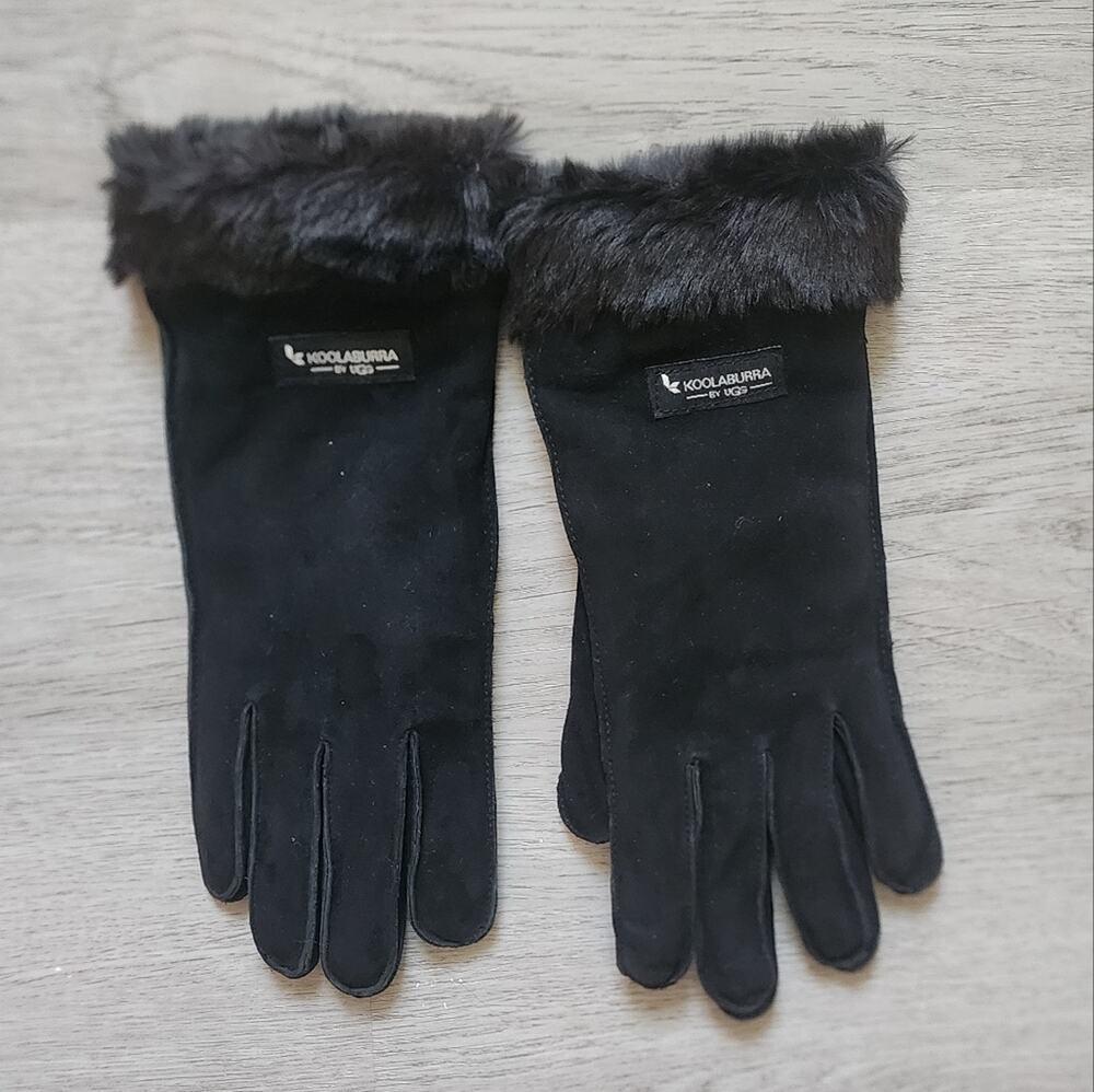 Koolaburra by UGG Women's Black Leather & Faux Fur Cuff Winter Gloves Medium M